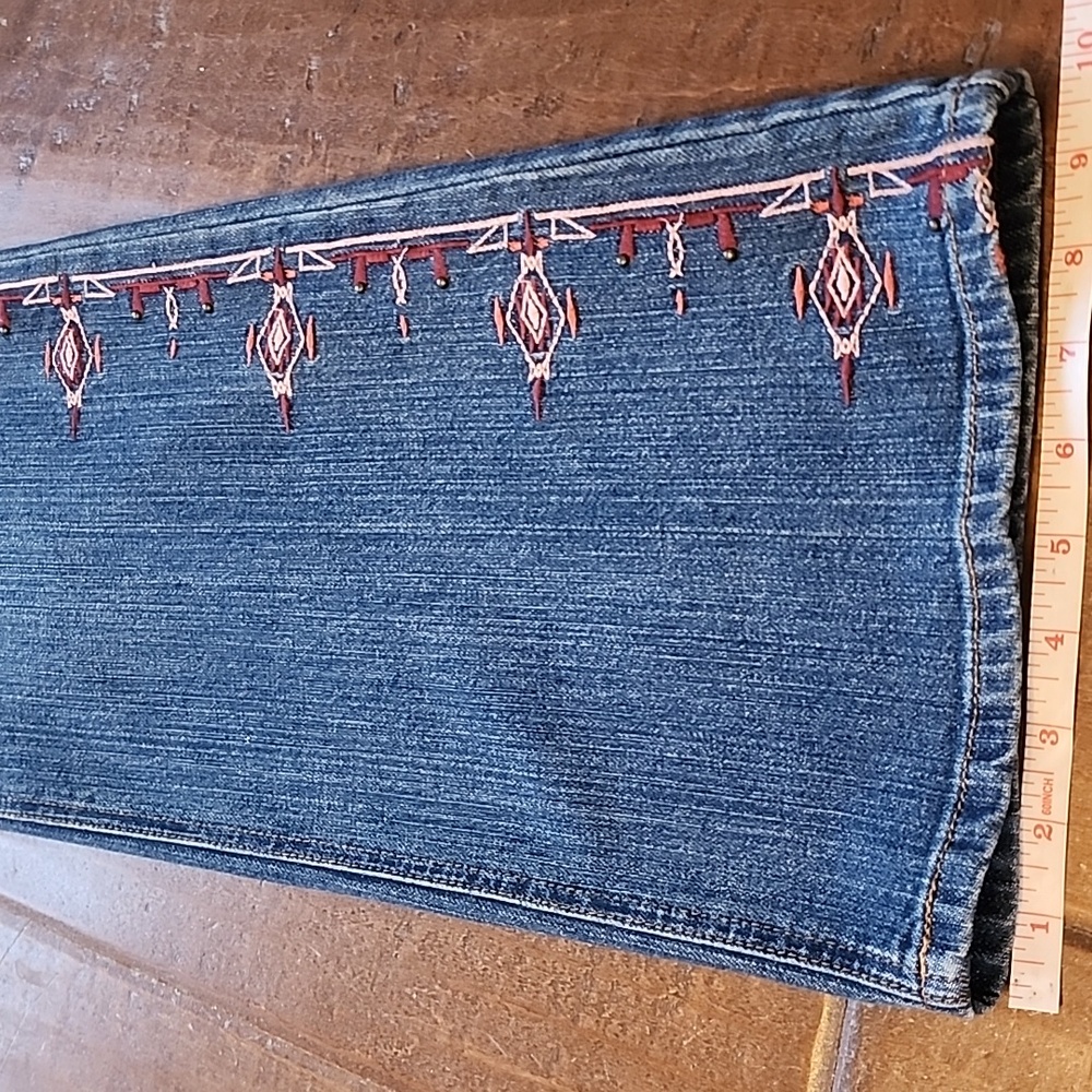 Monroe And Main Womens Burgandy Embroidery Wide Leg Plus Size Blue Jeans Size 16 - Picture 13 of 13